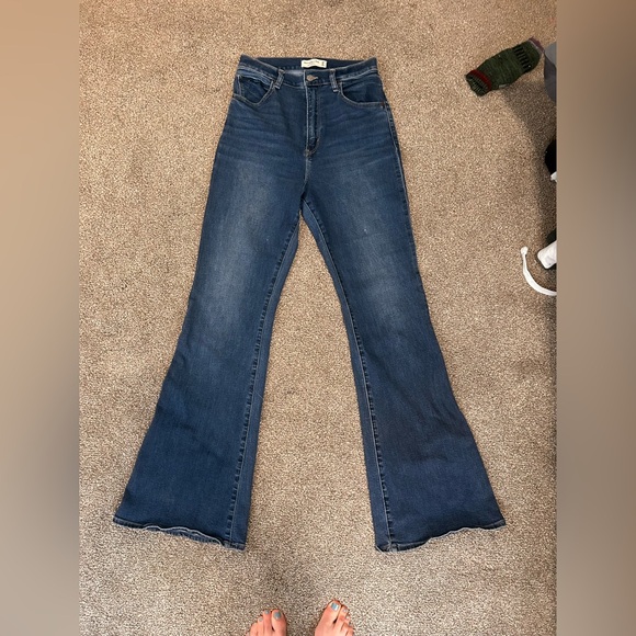 Abercrombie & Fitch Denim - Abercrombie & Fitch Curve Love Dark Blue High Rise Flare Jeans